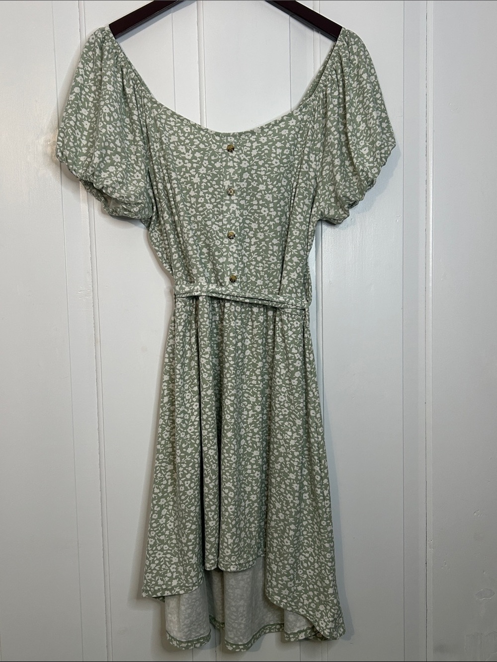 Garden girly xl Light Sage Floral Henley milkmaid soft stretchy cute flowy Dress